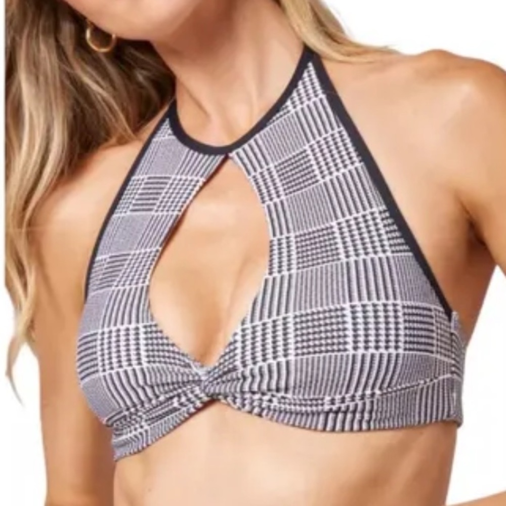 Lspace Black and White Houndstooth Bikini Top